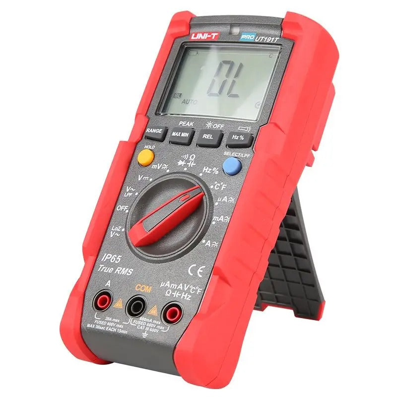 Multimètre industriel UNI-T UT191T, 6 000 points, valeur efficace vraie, CAT III 600 V, IP65, LPF/LoZ, température, courant 20 A, capacité 60 mF