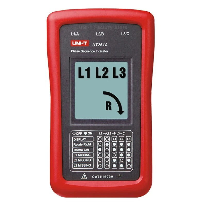 UNI-T UT261A 3-Phase Rotation Meter, AC Phase Sequence Tester 40V-690V, Missing Phase Detection, Resistance/Capacitance/Frequency Measurement, CAT II 1000V/CAT III 600V
