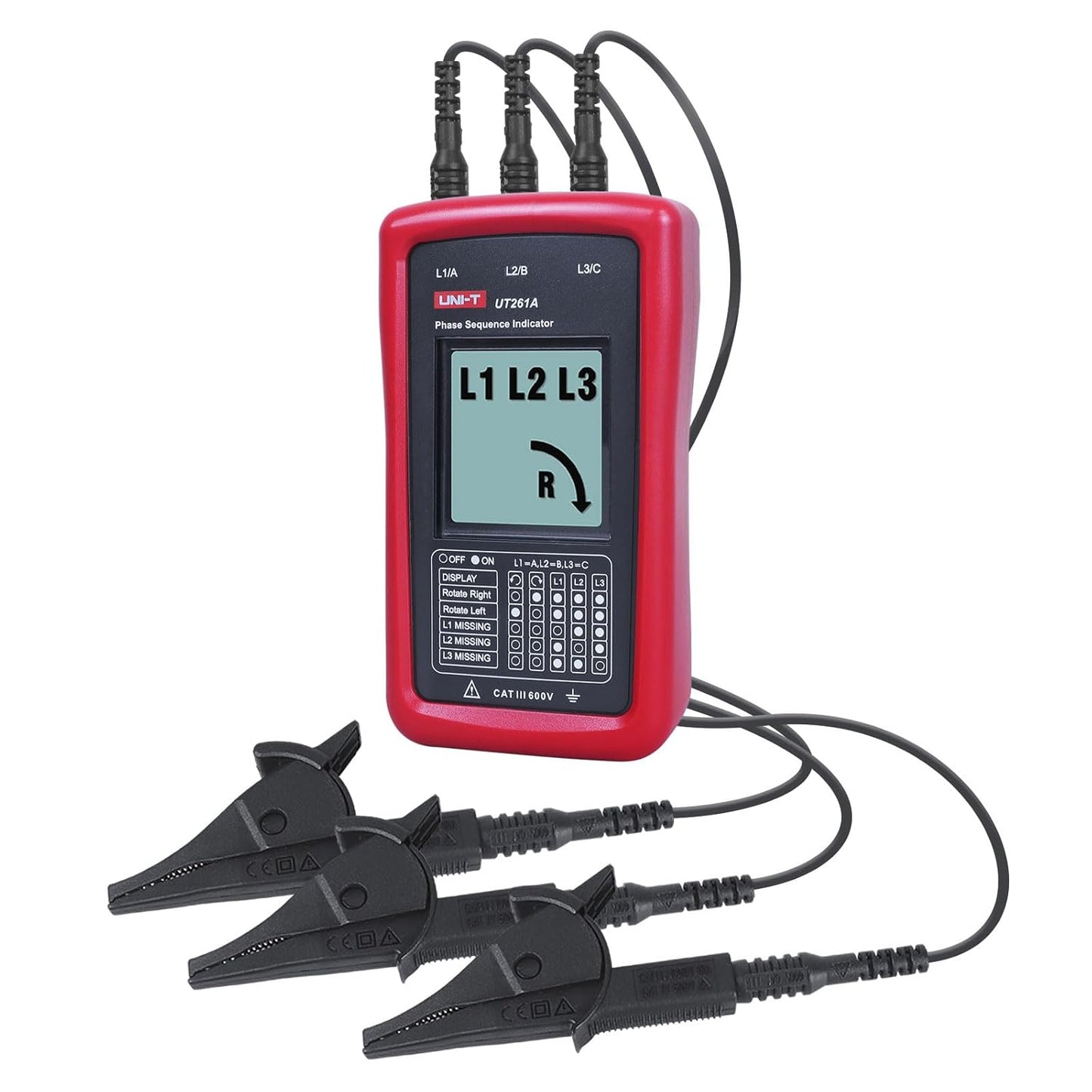 UNI-T UT261A 3-Phase Rotation Meter, AC Phase Sequence Tester 40V-690V, Missing Phase Detection, Resistance/Capacitance/Frequency Measurement, CAT II 1000V/CAT III 600V