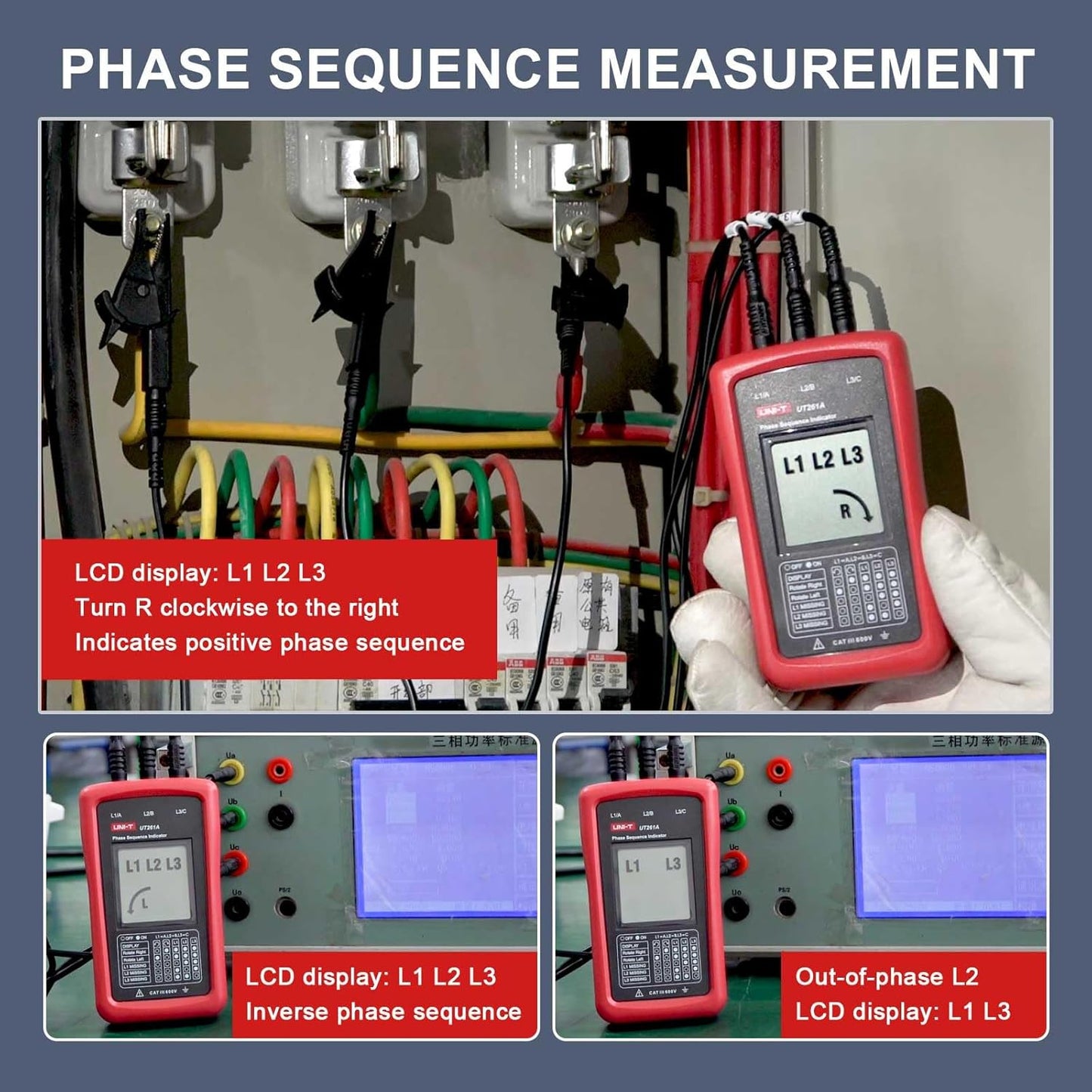 UNI-T UT261A 3-Phase Rotation Meter, AC Phase Sequence Tester 40V-690V, Missing Phase Detection, Resistance/Capacitance/Frequency Measurement, CAT II 1000V/CAT III 600V