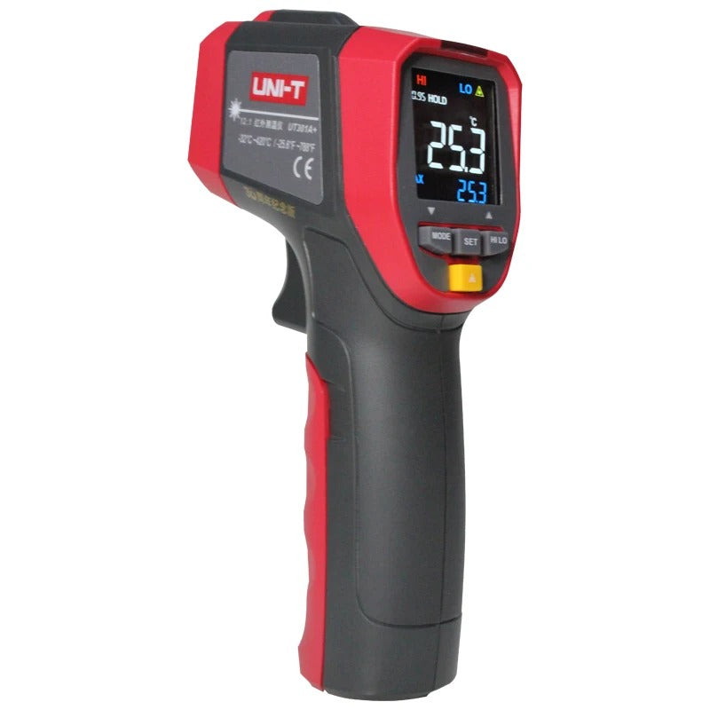 UNI-T UT301A+ Infrared Thermometer, -32°C~420°C, 12:1 D:S Ratio, Adjustable Emissivity, Color LCD, Data Logging