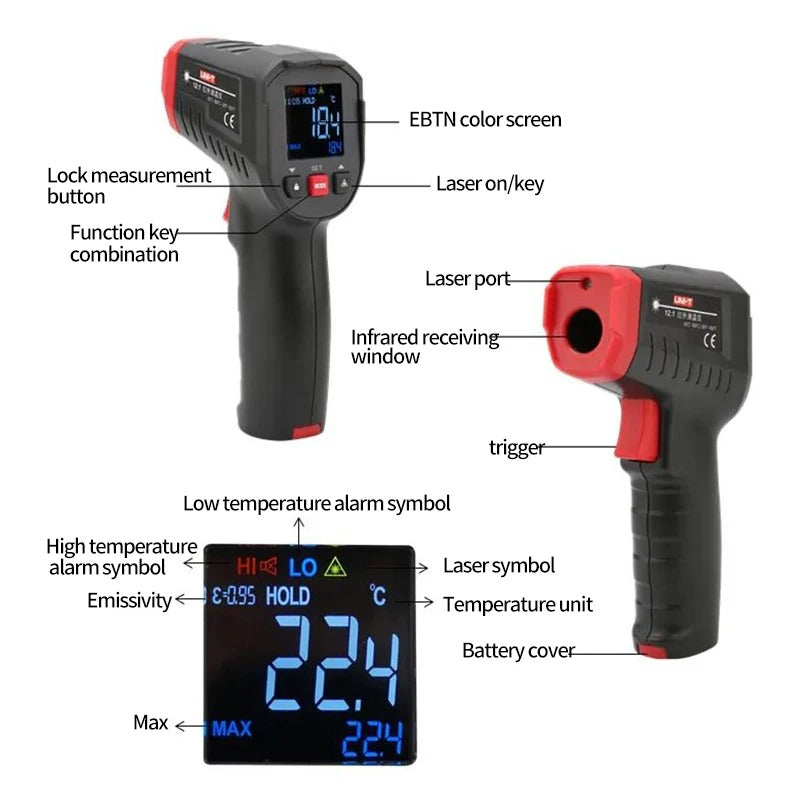 UNI-T UT306S Infrared Thermometer, -50°C~500°C, 12:1 D:S Ratio, Single Laser, Adjustable Emissivity, Data Hold