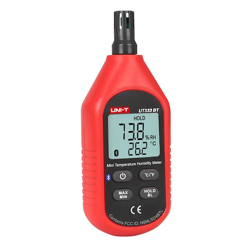 Medidor de temperatura y humedad UNI-T UT333BT con Bluetooth, -10 °C a 60 °C, 0-100 % HR, pantalla LCD, aplicación móvil, certificación CE