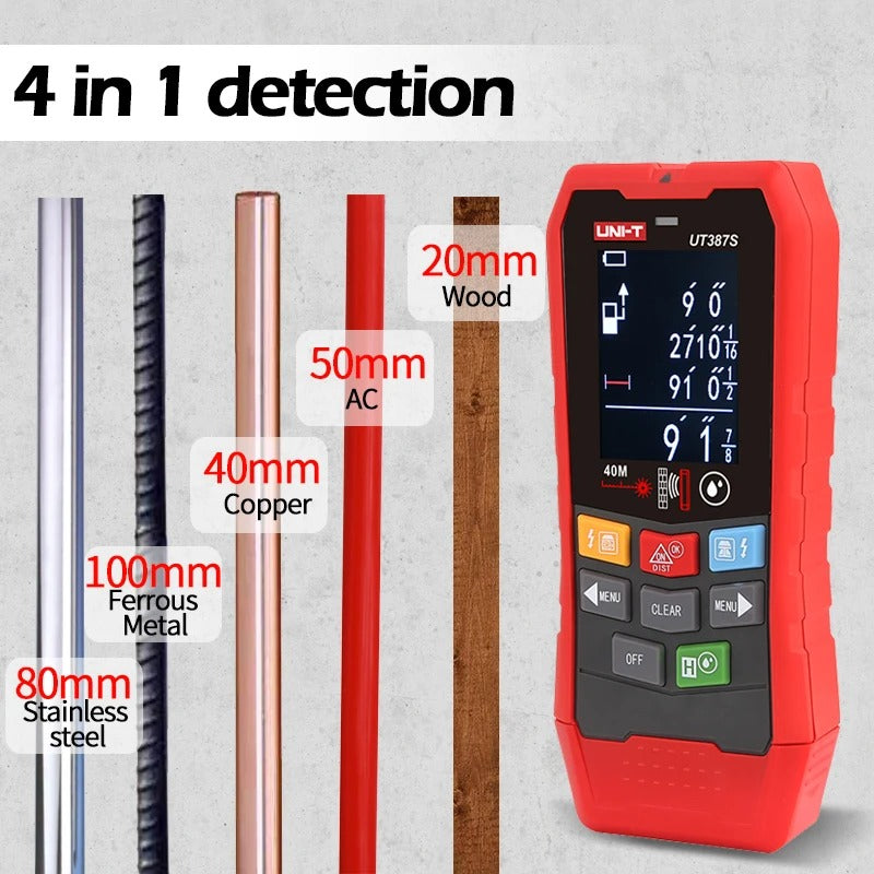 UNI-T UT387E Wall Detector with Metal/wood/Cable Detection, 2.4" Color Screen, Voice Alert, 1m Drop Proof, 300mAh Battery, for Construction & Home Renovation
