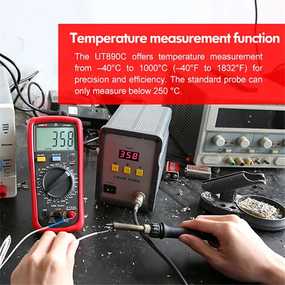Multimètre numérique UNI-T UT890D+, 6 000 points, valeur efficace vraie, CAT III 1 000 V, test de fil sous tension, NCV, courant 20 A, capacité 99,99 mF