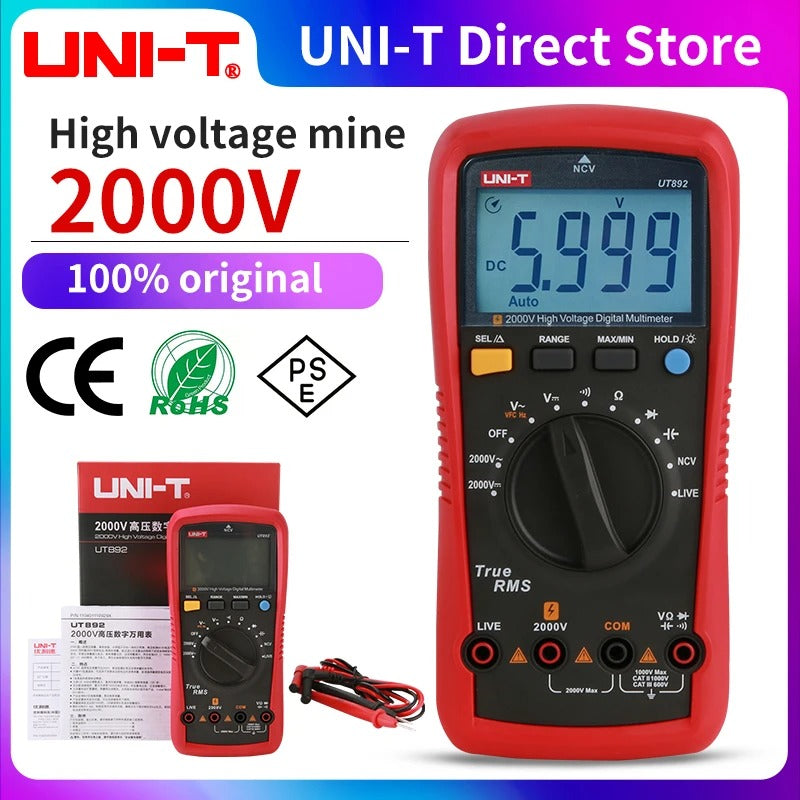 UNI-T UT892 Digital Multimeter, 6000 Counts, True RMS, 2000V AC/DC, CAT III 600V, VFC Filter, NCV, 60mF Capacitance, Live Wire Test