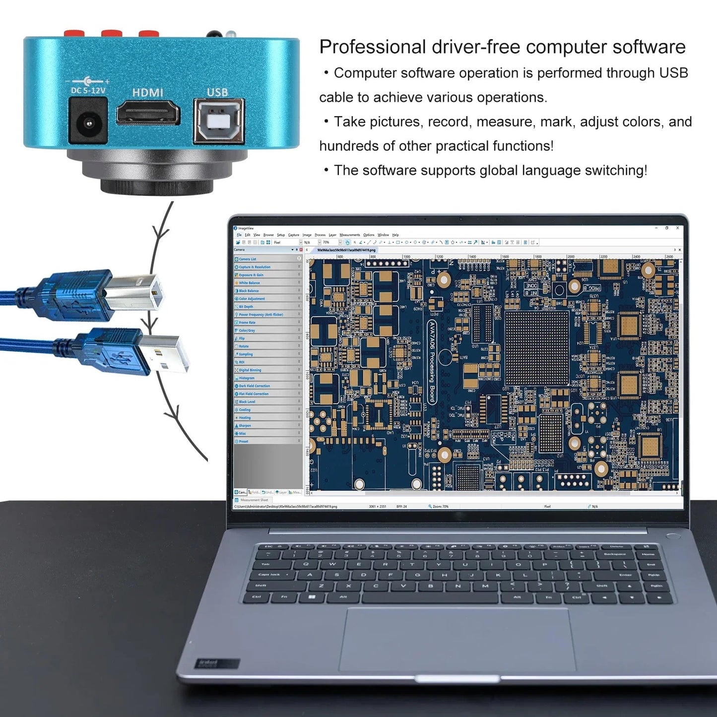 YIZHAN 48MP Digital Microscope 4K Video Recording USB HDMI Industrial Microscope Camera 130X C-mount Lens Soldering Repair