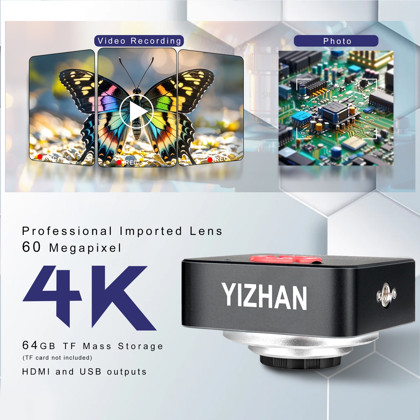 High definition 4K video recording 60 megapixel microscope camera XVH2002 10368 * 5888 high-definition industrial camera