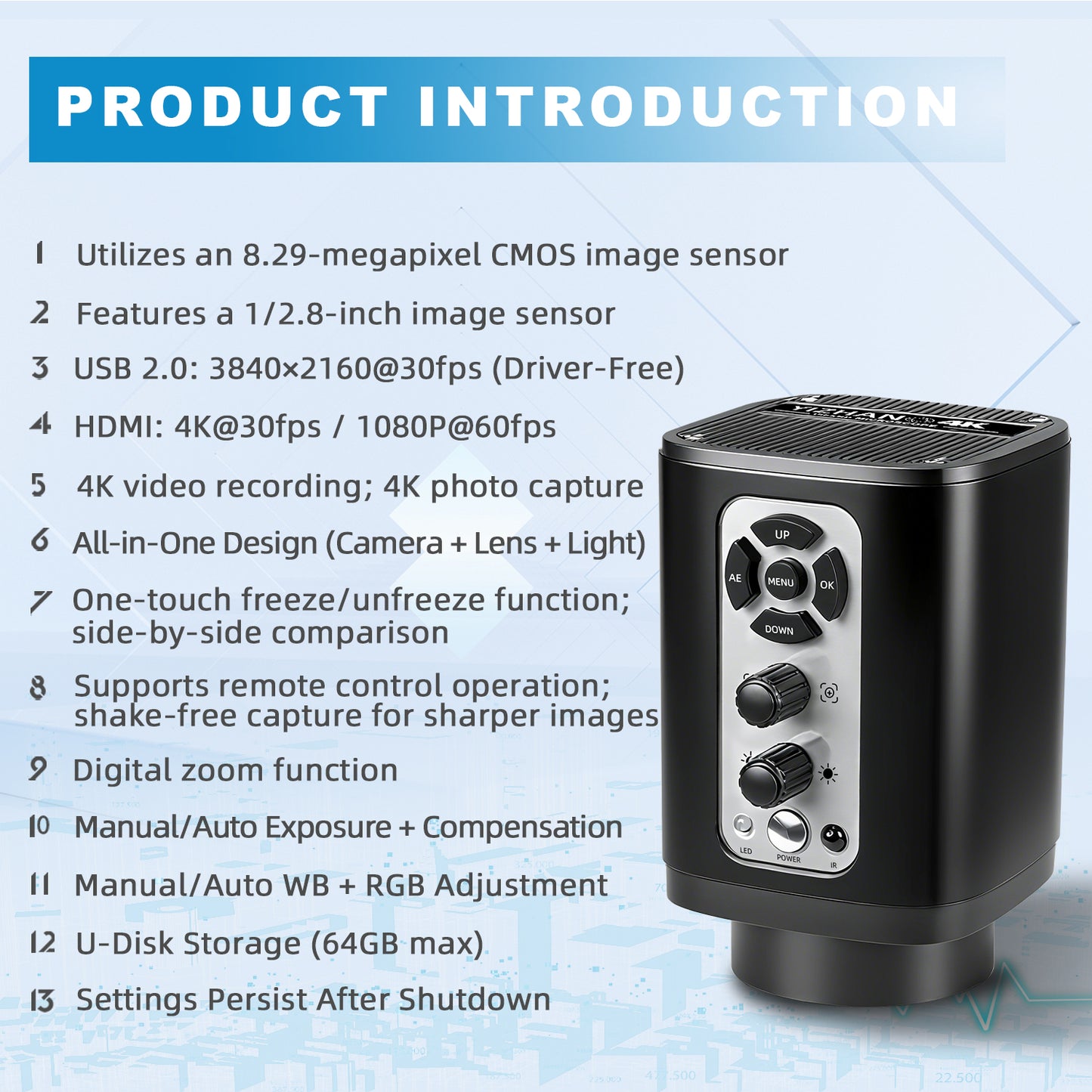 High definition HDMI industrial camera XHU6001, 4K camera, mobile phone maintenance, live streaming, magnifying glass all-in-one machine