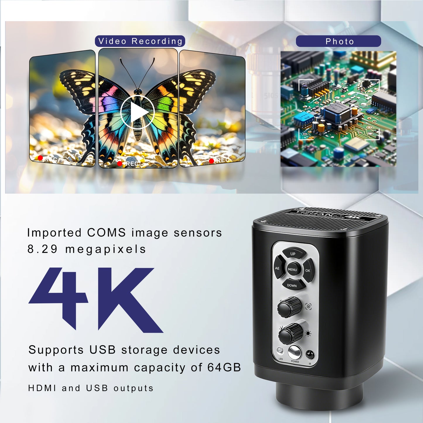 High definition HDMI industrial camera XHU6001, 4K camera, mobile phone maintenance, live streaming, magnifying glass all-in-one machine