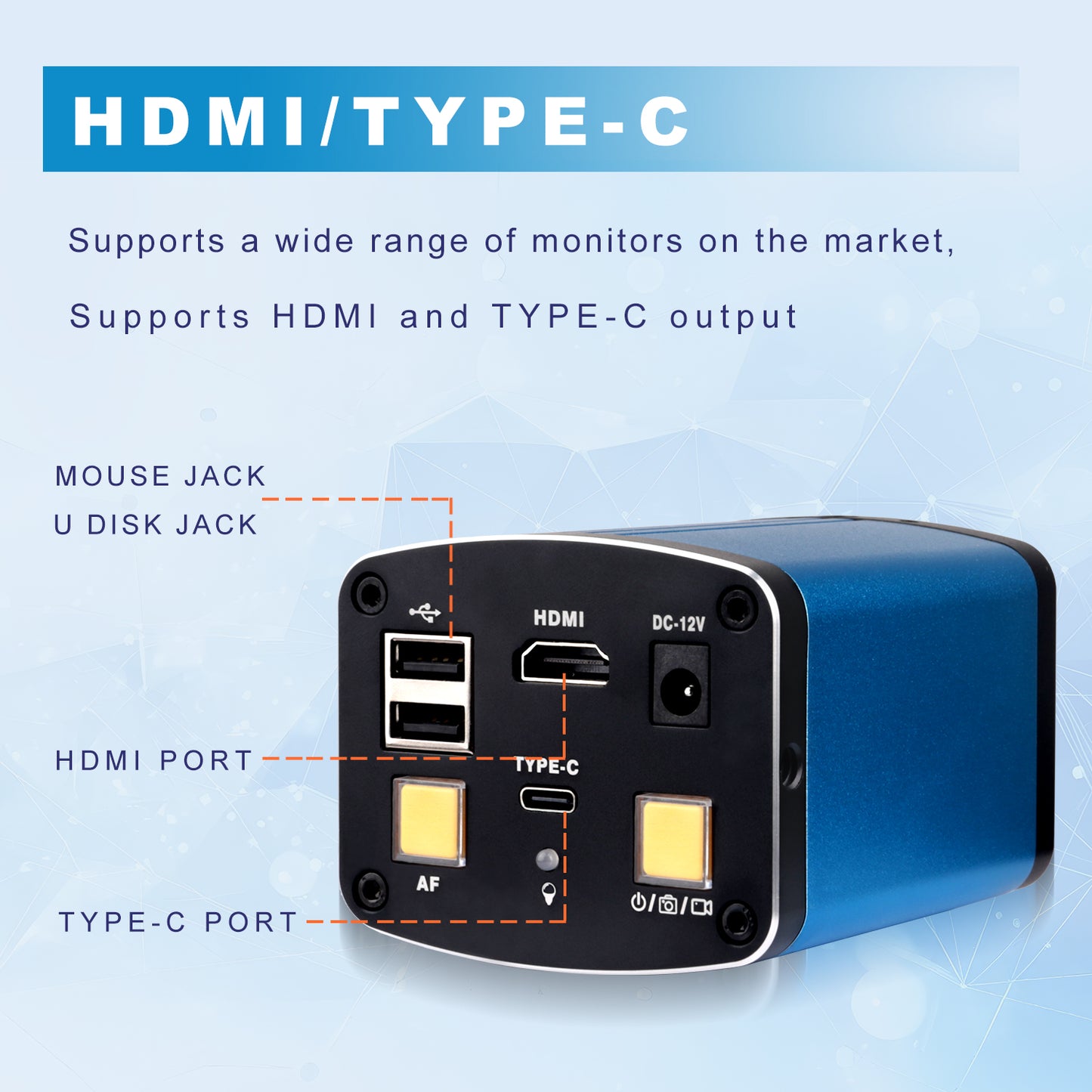 Auto focus industrial camera XZ5001 CCD lens ultra clear HDMI dual output capable of measuring and storing