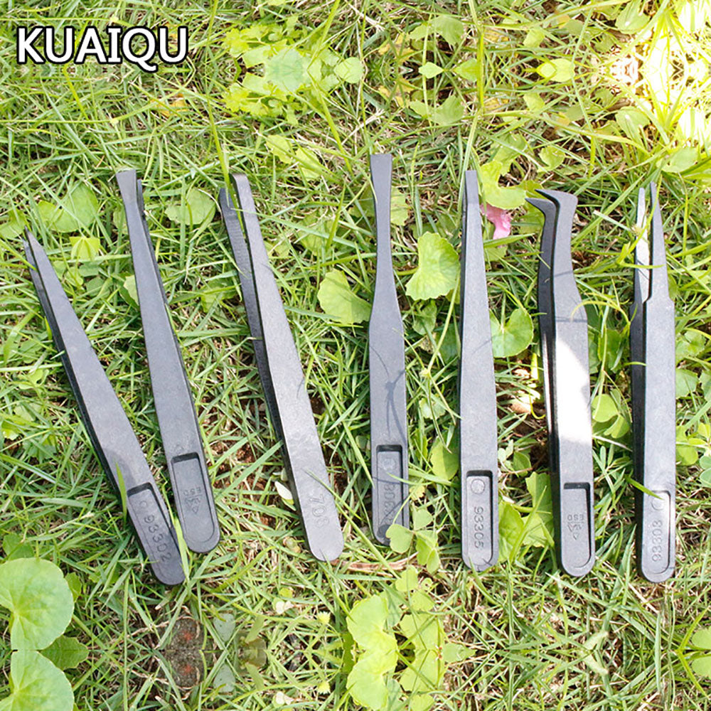 12-Piece Set Black&White Plastic Anti-Static Tweezers for Various fine operations