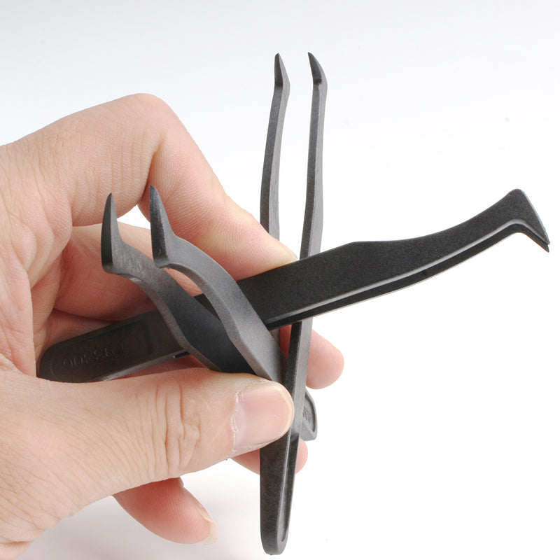 6-Piece Set Black Plastic Anti-Static Tweezers - Ideal for Electronics, Crafts & DIY Repair