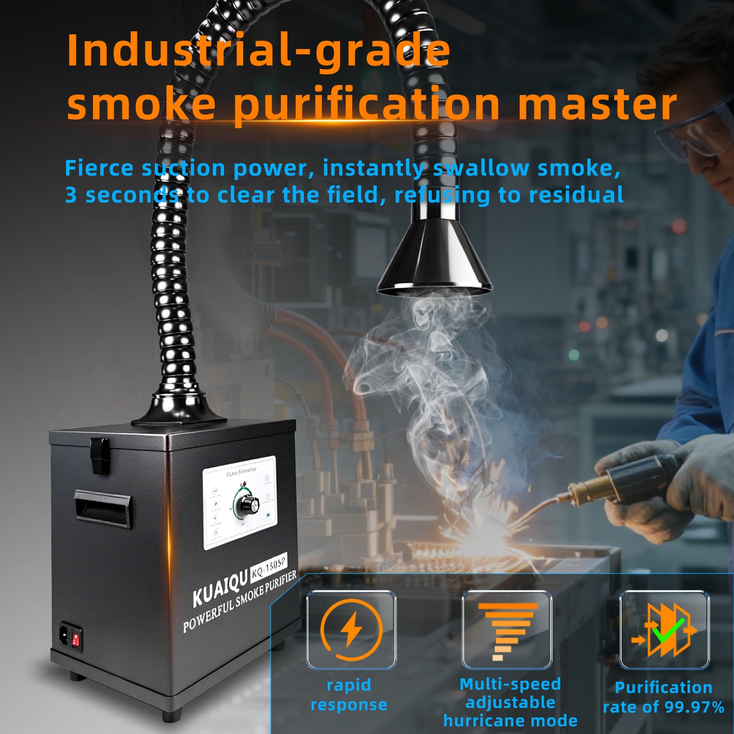 KUAIQU Filter Fumes Extractor KQ150SP 150W air cleaning for Polishing & chemical experiments