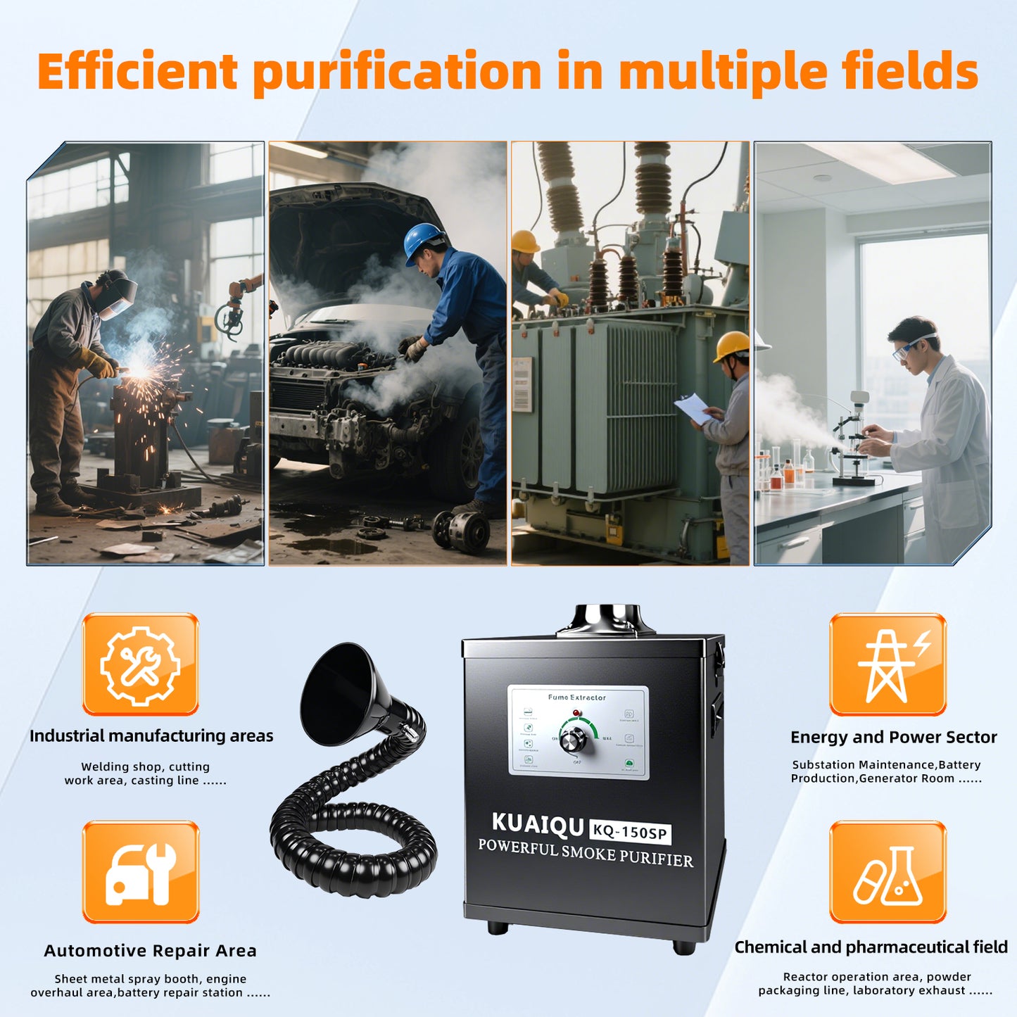 KUAIQU Filter Fumes Extractor KQ150SP 150W air cleaning for Polishing & chemical experiments