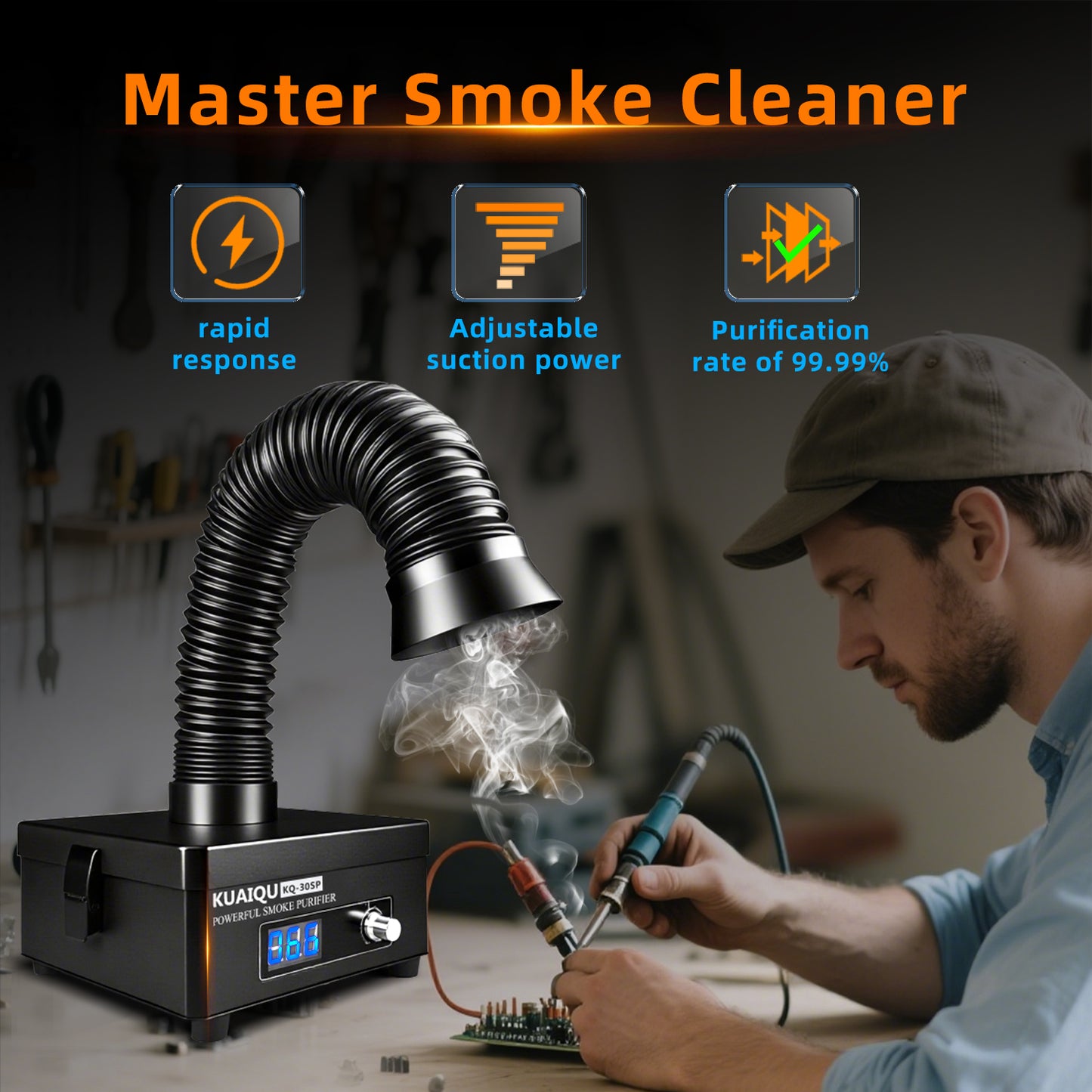 KUAIQU Fumes Extractor KQ30SP 30W-Filter type-powerful air cleaning for Light Welding & Soldering