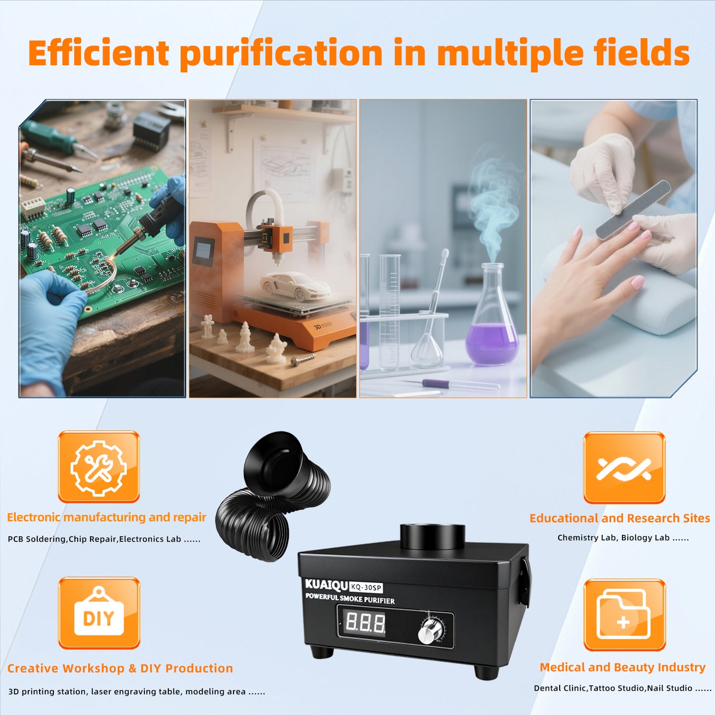 KUAIQU Fumes Extractor KQ30SP 30W-Filter type-powerful air cleaning for Light Welding & Soldering