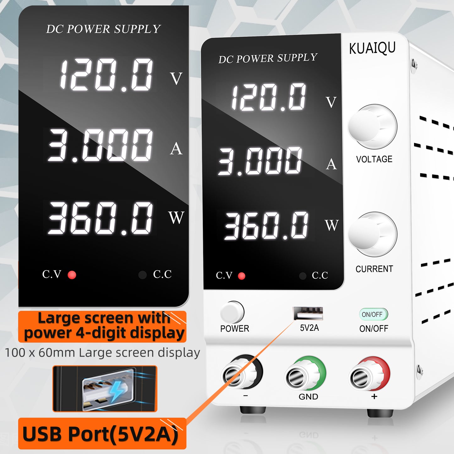 High precision power supply KUAIQU120V 3A DC Power Supply SPPS-C1203-White Certified by CE, UL High voltage demand