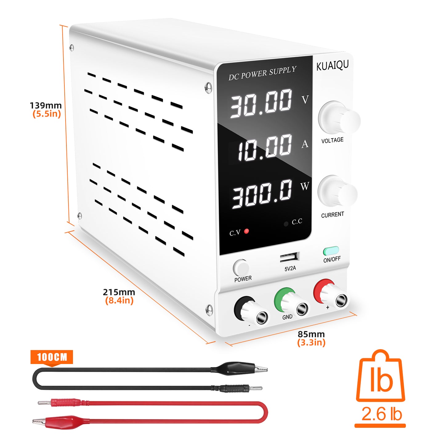 Essential for testing 30V 10A DC Power Supply White KUAIQU SPPS-C3010 USB 5V2A & CV/CC mode