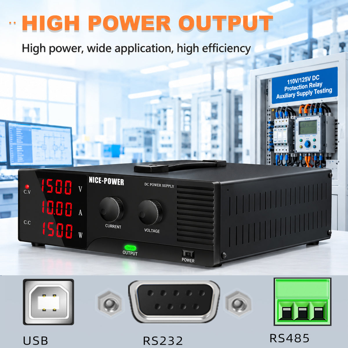 0-150V 0-10A 1500W DC Voltage Source for 110V/125V Protection Relay Auxiliary Testing NICE-POWER R-SPS15010
