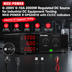 0-200V 0-10A 2000W Regulated DC Source for Industrial DC Equipment Testing NICE-POWER R-SPS20010 with CV/CC Indicators