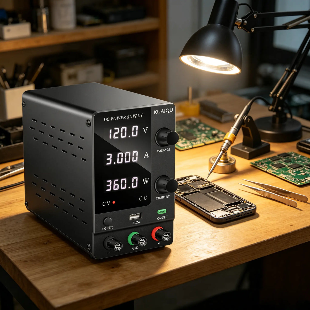 30V 5A DC Power Supply for Smartphone & Tablet Motherboard Repair — 4-Digit Display Bench Unit