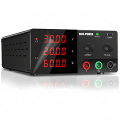 Alimentation haute puissance Nice Power R-SPS3020 - 30 V 20 A 600 W CC avec commutateur de sortie, affichage à 4 chiffres et faible ondulation pour utilisation en laboratoire