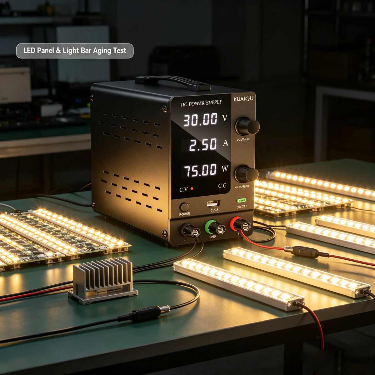 DC motor testing power supply, water pump burn-in tester, cooling fan current draw test, actuator durability power source