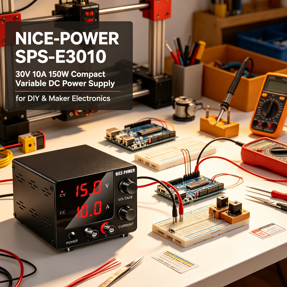NICE-POWER SPS-E3010 30V 10A 150W Compact Variable DC Power Supply for DIY &Maker Electronics