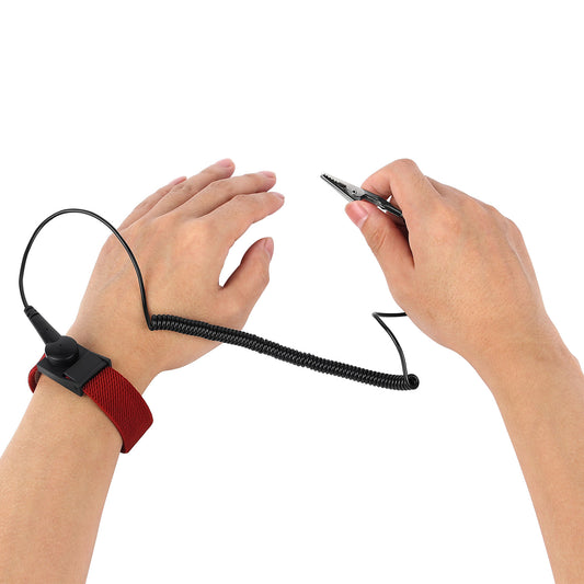 2PCS Adjustable Anti-Static Wristbands with ESD Cables, 1MΩ Impedance, Corded for Electronics & Electrician, Red