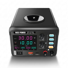MPS-3010QC 5V 15V 30V Smartphone Repair Power Supply, 10A 150W Adjustable Switching DC Bench Supply for Mobile Phone Charging & Wireless Charging Testing