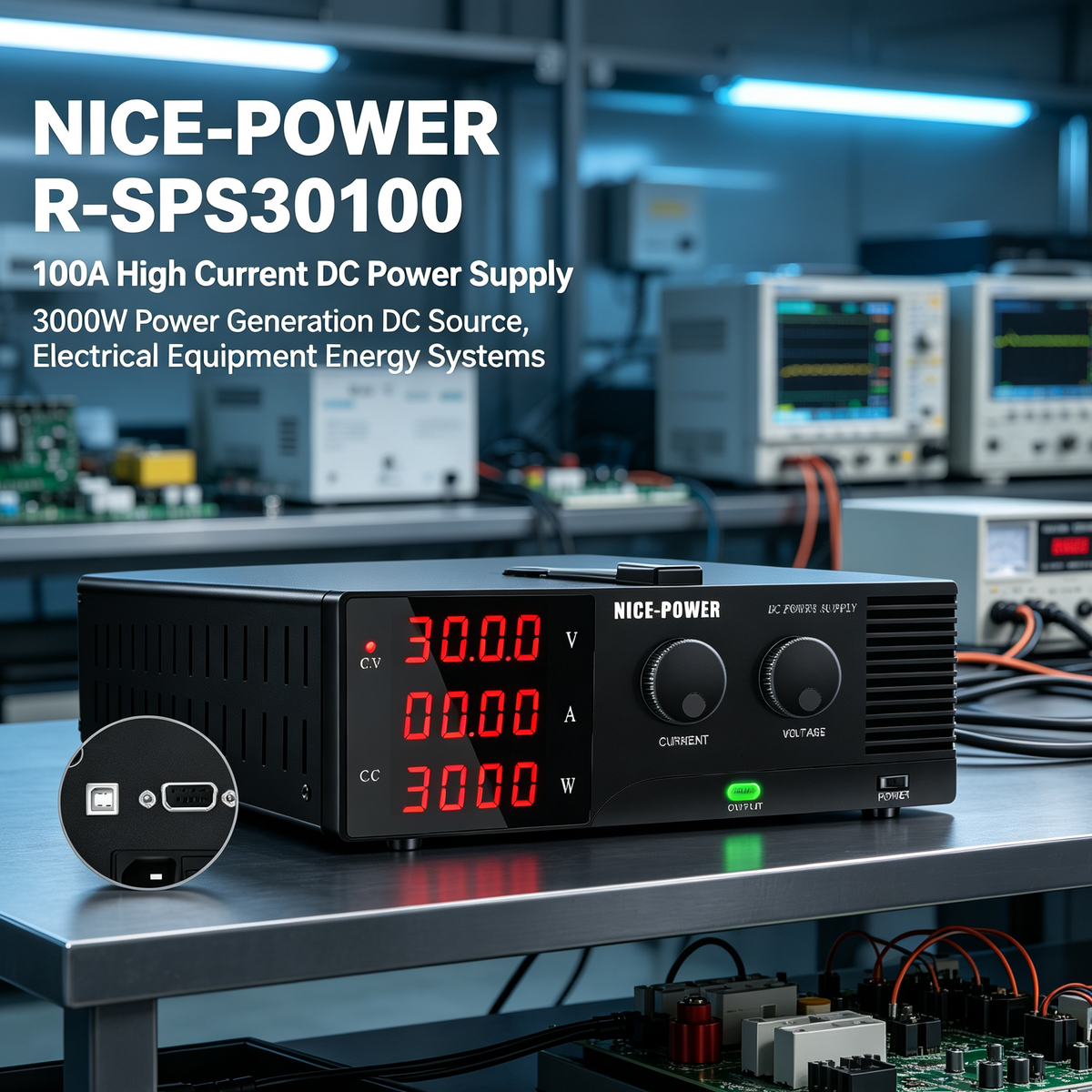 NICE-POWER R-SPS30100 100A High Current DC Power Supply, 3000W Power Generation DC Source, Electrical Equipment Energy Systems
