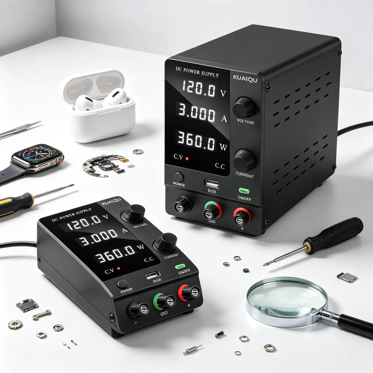 30V 5A Adjustable DC Power Supply for Smartwatch & TWS Earbud Battery Activation — Encoder Knob Control