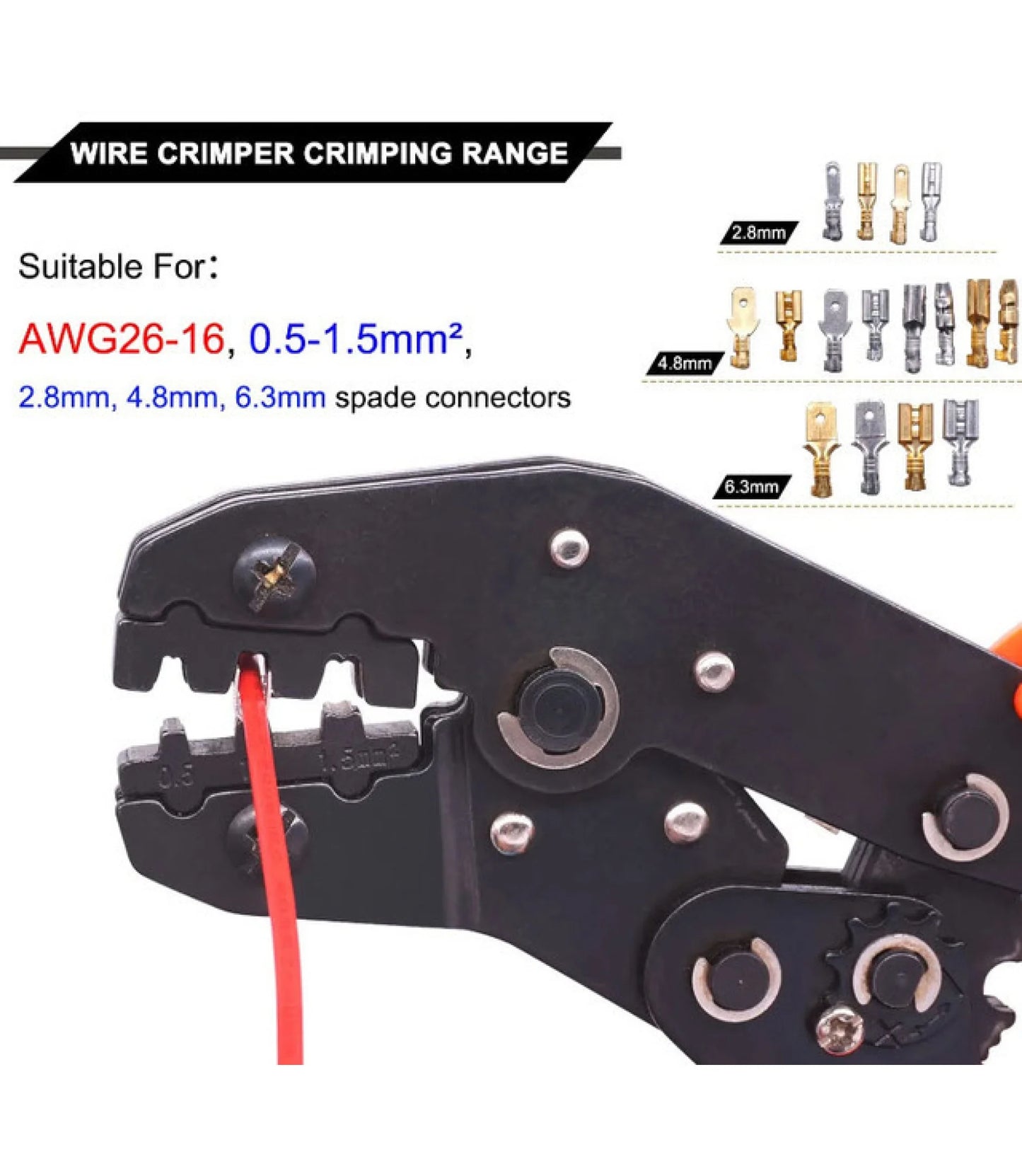 YTH-SN-48B Ratchet Crimping Pliers, AWG 26-16 (0.5-1.5mm²), Tube Terminal Crimping Tool
