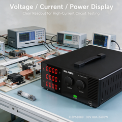 2400W High-Current DC Power Supply for Power Circuit Testing NICE-POWER R-SPS3080 30V 80A with Voltage/Current Display