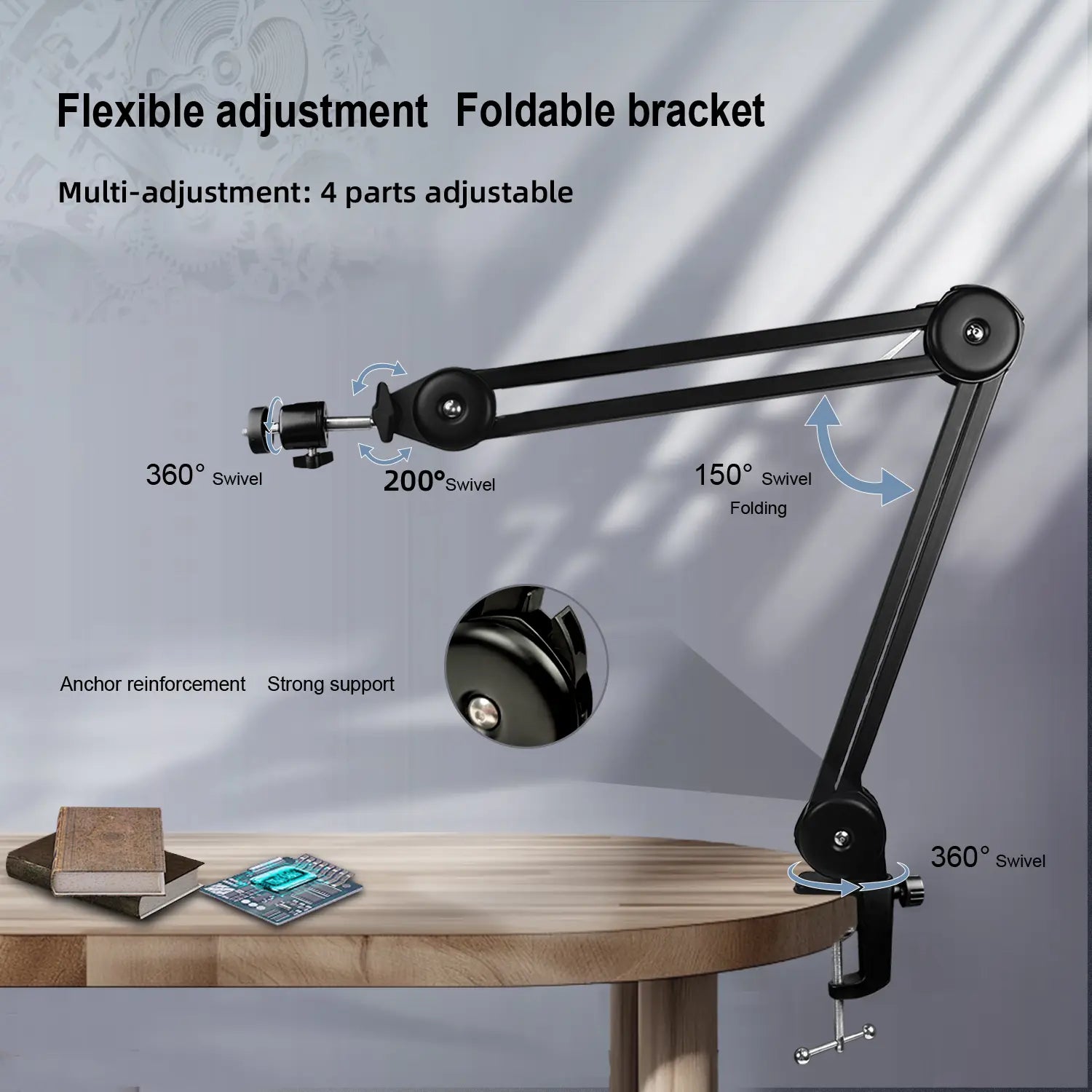 YIZHAN Foldable Industrial Microscope Stand, Heavy Duty Metal Suspension Boom Arm with C-Clamp Mount for PCB Inspection, Soldering and Electronics Repair
