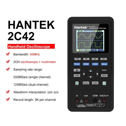 Hantek Handheld Oscilloscope 2C42 2C72 2D42 2D72  Mini Portable Graphics Tester 40MHz 70MHz Usb Waveform Generator 3in1 Osciloscope Portable