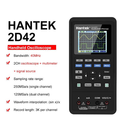 Hantek Handheld Oscilloscope 2C42 2C72 2D42 2D72  Mini Portable Graphics Tester 40MHz 70MHz Usb Waveform Generator 3in1 Osciloscope Portable