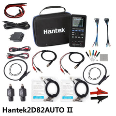 Hantek 4 en 1 AUTO 2D82I 2D82II 2D82III Osciloscopio de 2 canales con ancho de banda de 80 MHz Fuente de señal portátil Multímetro universal Generador de señales 