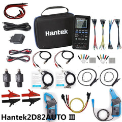 Hantek 4 en 1 AUTO 2D82I 2D82II 2D82III Osciloscopio de 2 canales con ancho de banda de 80 MHz Fuente de señal portátil Multímetro universal Generador de señales 