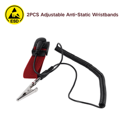 Lot de 2 bracelets antistatiques réglables avec câbles ESD, impédance 1 MΩ, filaires pour électronique et électricien, rouge