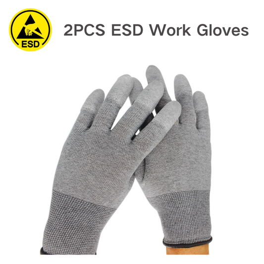 2PCS L Carbon Fiber ESD Work Gloves, Lightweight Breathable, Anti-Slip Durable, Touchscreen Compatible for Electronics