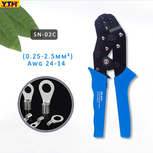 YTH-SN-02C Ratchet Crimping Pliers, AWG 24-14 (0.25-2.5mm²), Terminal Crimping Tool for Insulated Terminals & Wire Ferrules, Mini Pliers