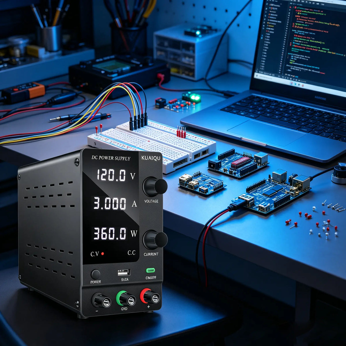 30V 5A Bench DC Power Supply for Arduino, Raspberry Pi & ESP32 Projects — 4-Digit Dual Display