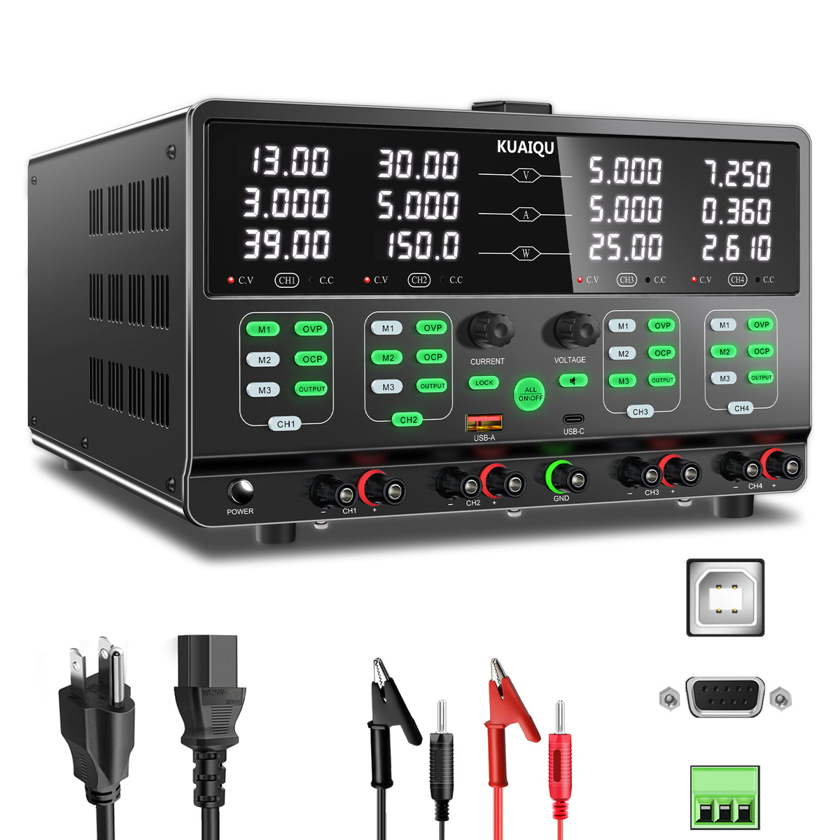 0-30V 4-Channel Programmable DC Power Supply for Electronic Engineering,KQ-4KD Multi-Output Bench Power Supply