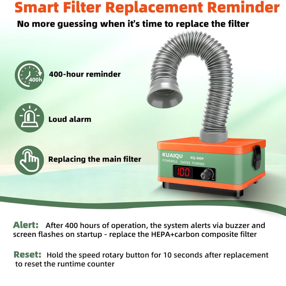 KQ-30SP solder fume extractor removing solder smoke during PCB repair