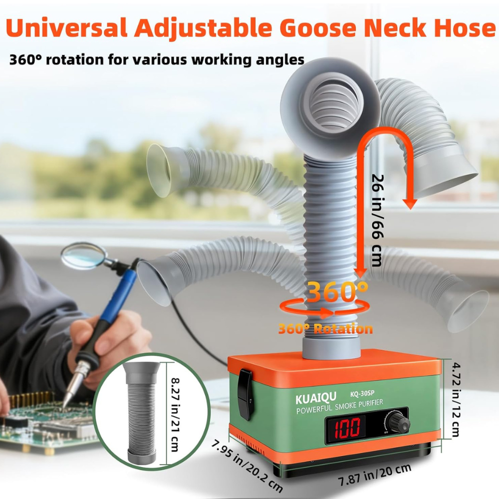 Flexible extraction hose on KQ-30SP solder fume extractor