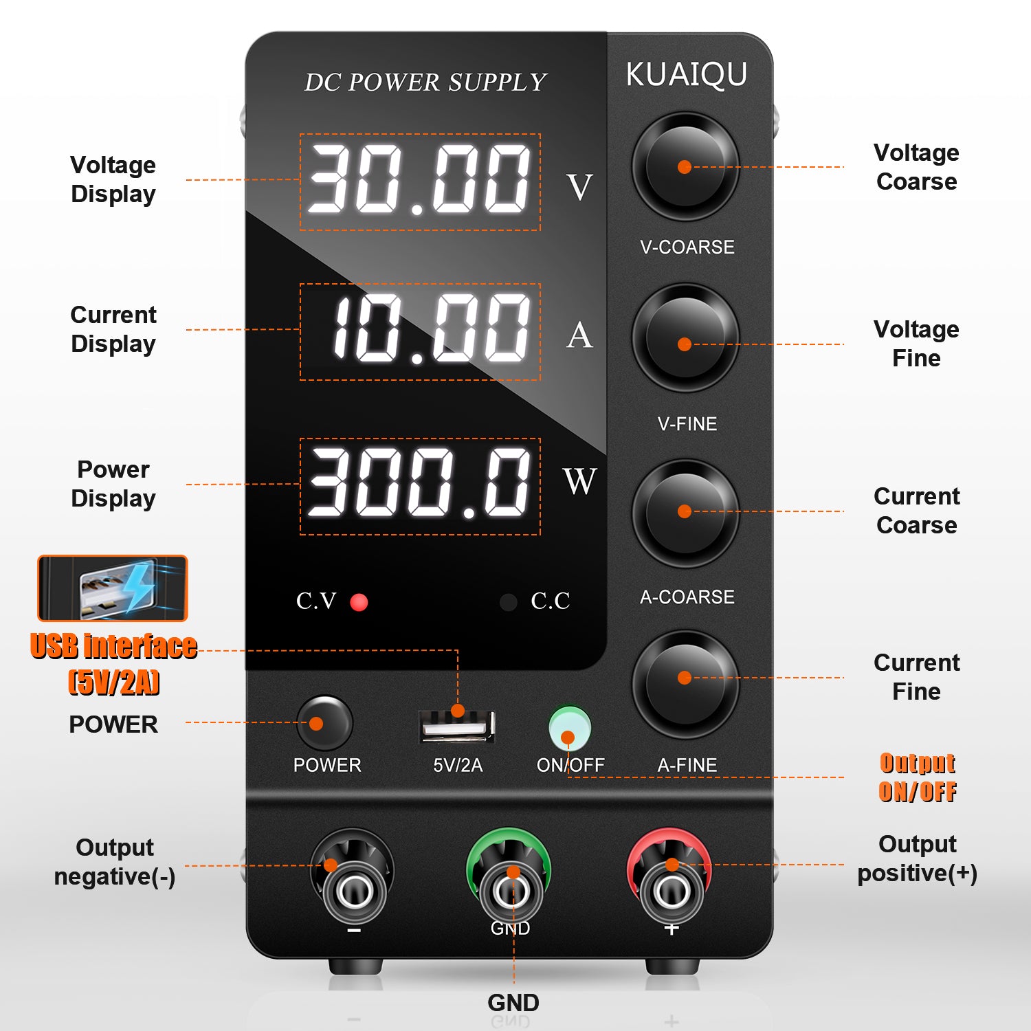 KUAIQU SPS-C3010 30V 10A 300W Bench DC Power Supply for Automotive Electronics Testing