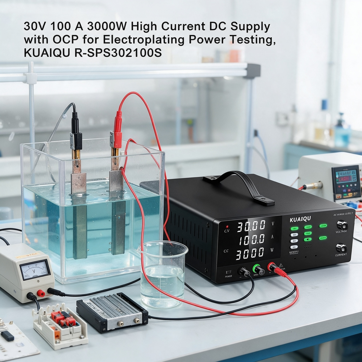 30V 100A 3000W High Current DC Supply with OCP for Electroplating Power Testing, KUAIQU R-SPS30100S