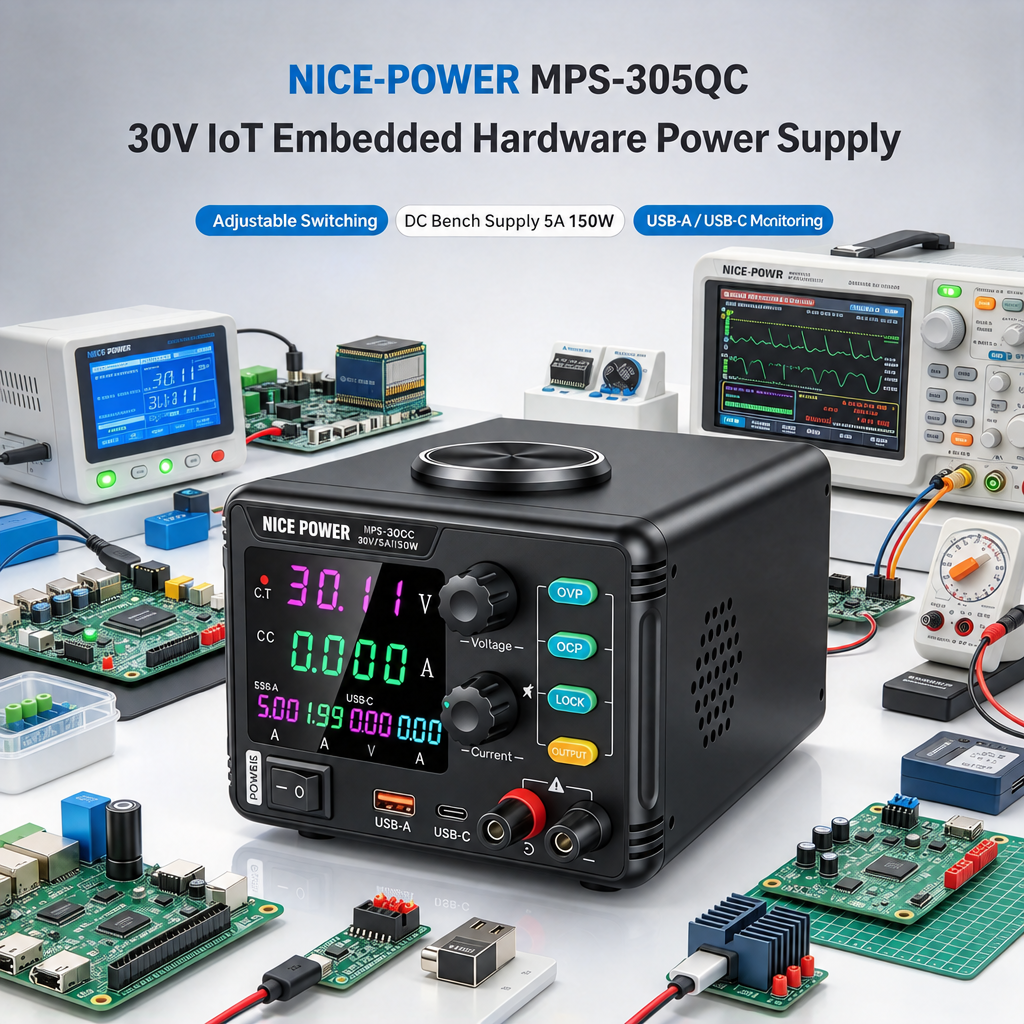 30V IoT Embedded Hardware Power Supply,MPS-305QC Adjustable Switching DC Bench Supply 5A 150W with USB-A/USB-C Monitoring